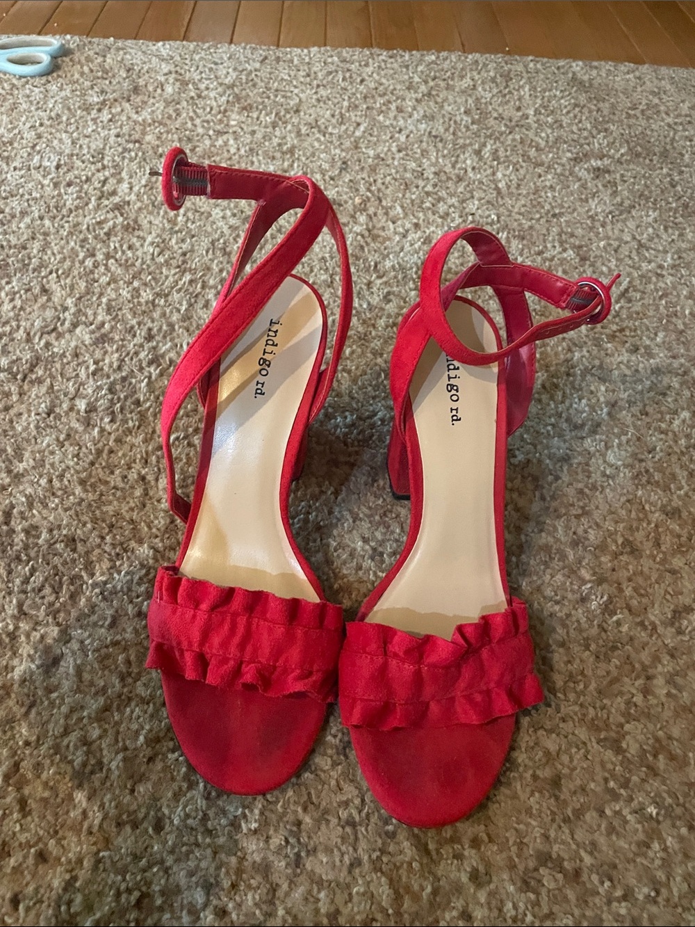 Indigo Rd Red Ruffle Ankle-Strap Block Heels 9M